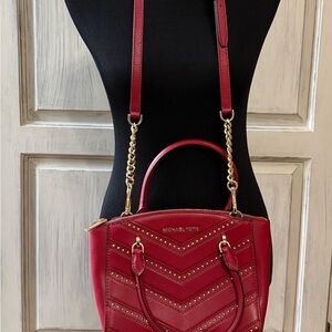 Michael Kors Red Satchel with Gold Accents